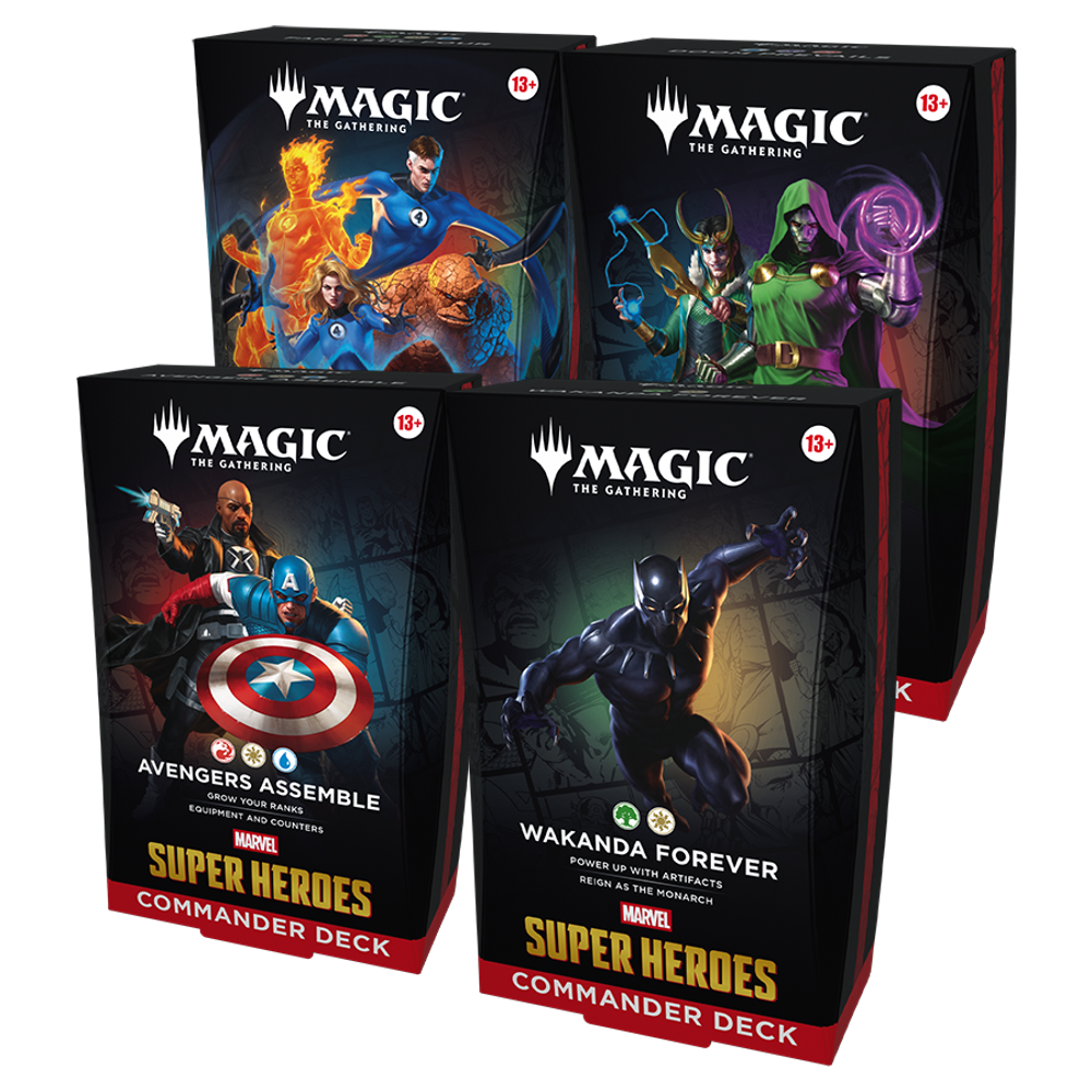 Magic The Gathering Marvel Super Heroes Commander decks - sealed set of 4 (Avengers Assemble, Wakanda Forever, The Fantastic Four, Doom Prevails)