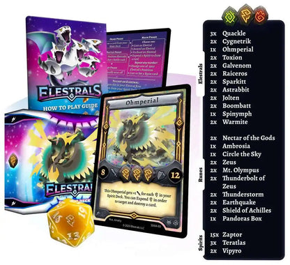 Elestrals Ohmperial First Edition starter deck contents - holographic Ohmperial, Thunder D20, full decklist