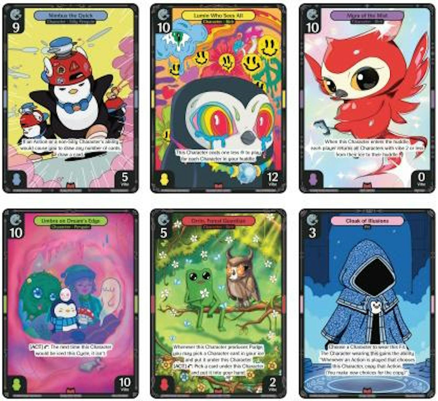 Vibes TCG Birb & Pengu Fit cards and gameplay card examples from Series 3